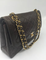 Sold-CHANEL Paris Lambskin Double Chain Double Flap Bag brown/gold