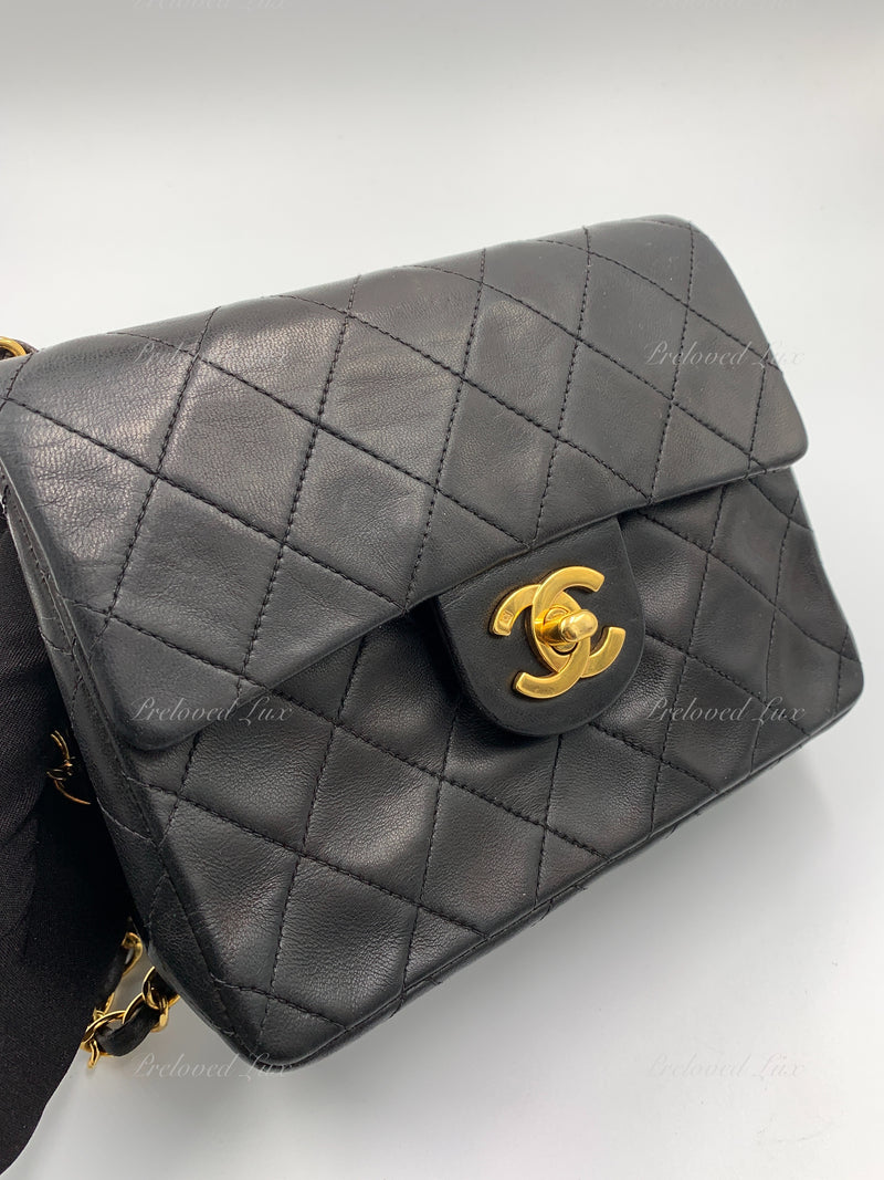 Sold-CHANEL Classic Lambskin Chain Mini Full Flap Bag 19 black/gold –  Preloved Lux