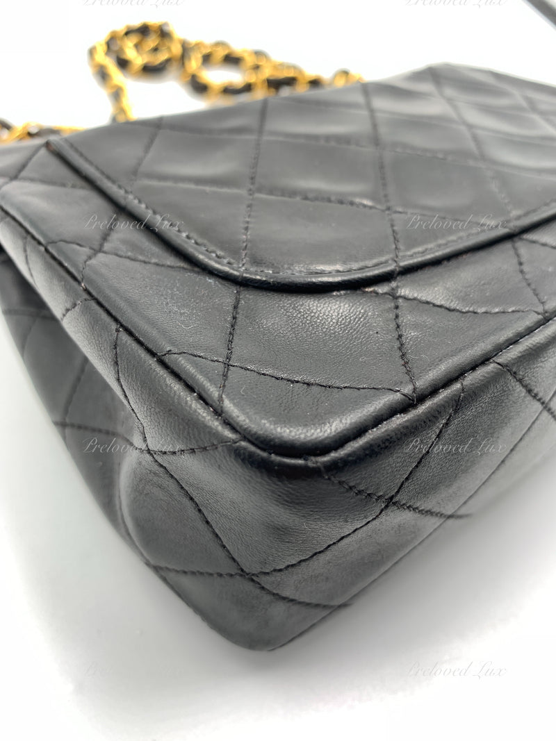 CHANEL Classic Lambskin Chain Mini Square Flap Bag Black in Gold Hardware