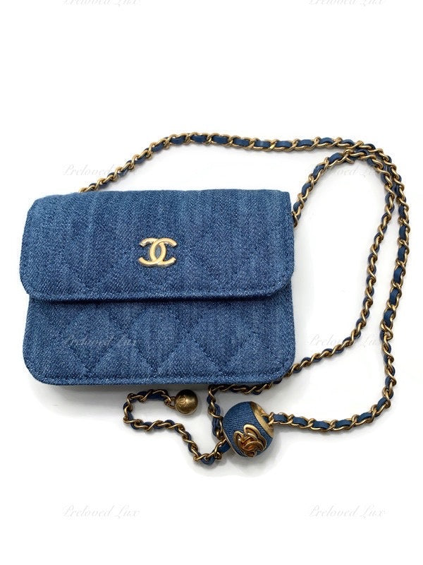 CHANEL Denim Blue Pearl Crush Mini Vanity Camera Bag in Aged Gold Hardware  - Preloved Lux Canada
