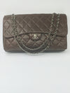 Chanel Classic maxi flap shoulder bag Jumbo silver hardware lambskin Dark brown vintage
