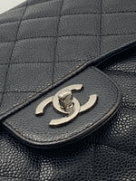 Sold-CHANEL Classic Caviar Jumbo Single Flap Bag Black/Silver hardware