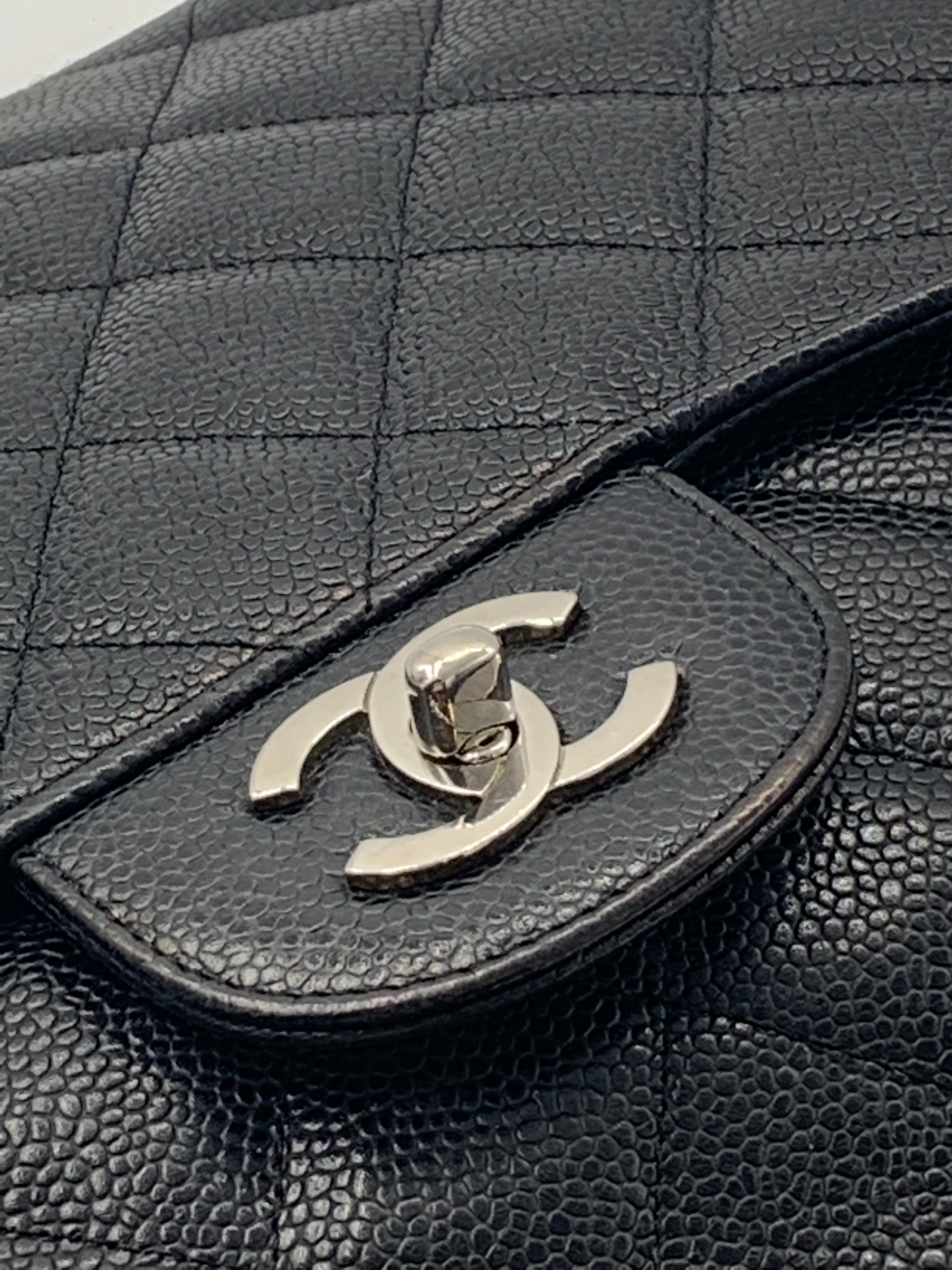 Sold-CHANEL Classic Caviar Jumbo Single Flap Bag Black/Silver