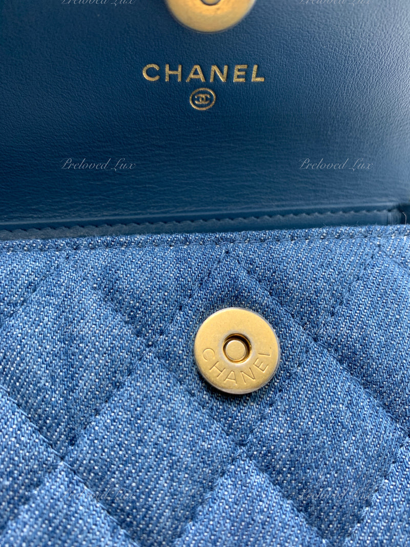 Chanel Blue Quilted Denim Pearl Crush Mini Classic Flap Bag