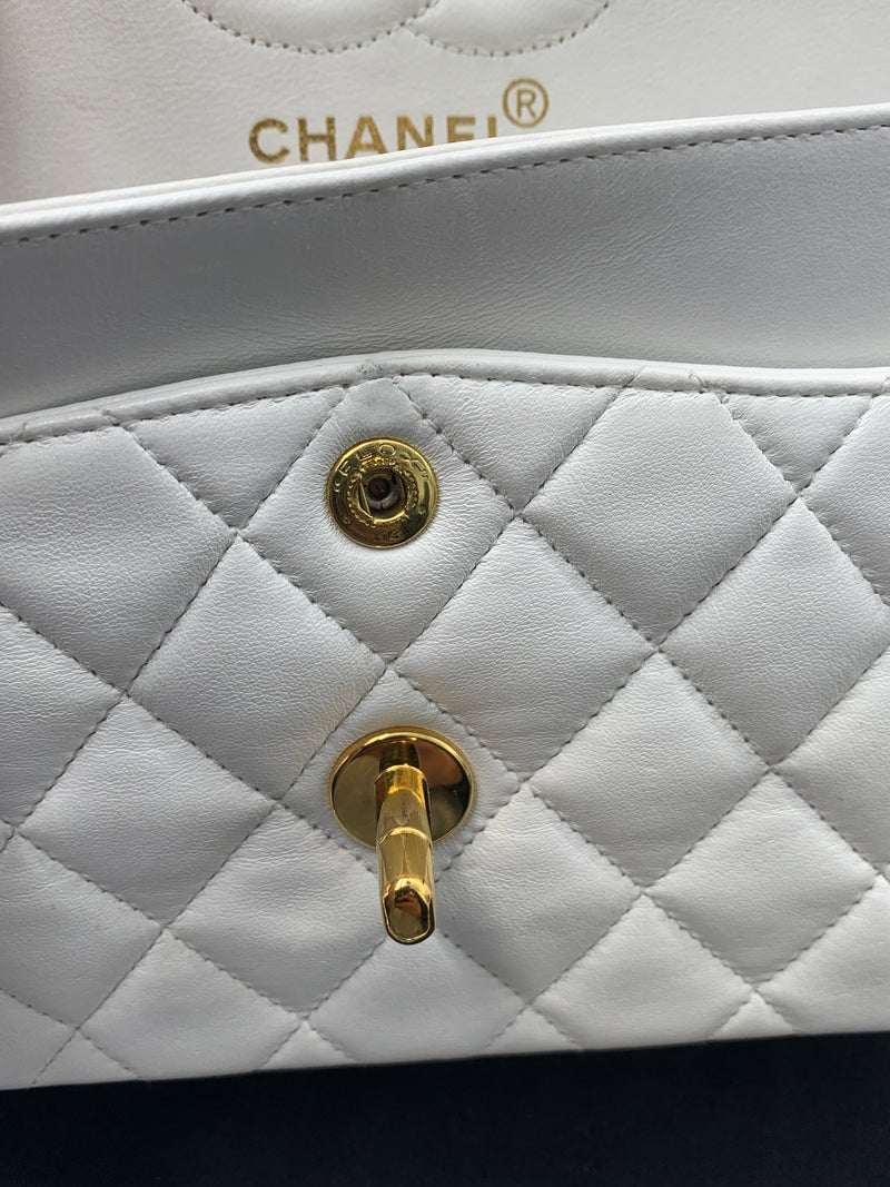 Sold-CHANEL CC Small Classic Double Flap - White - Gold Hardware