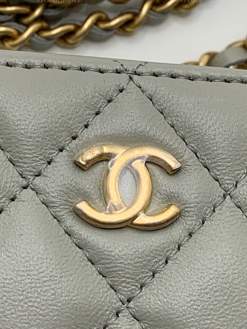 Chanel Pearl Crush Mini Square Flap Bag Light Green Lambskin Antique Gold  Hardware