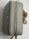 CHANEL Grey Lambskin Pearl Crush Mini Vanity Camera Bag in Aged Gold Hardware