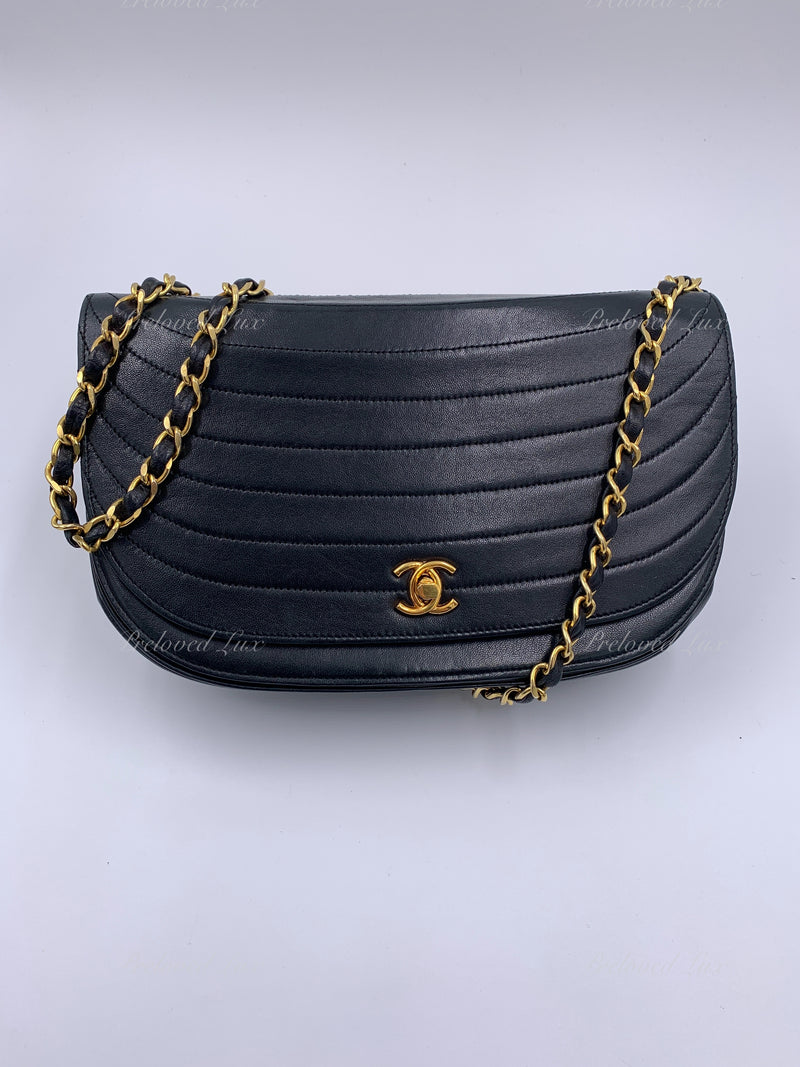 Chanel Small Hobo Bag, Black Lambskin Leather, Gold Hardware, Preowned in  Box MA001