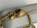 CHANEL Grey Lambskin Pearl Crush Mini Vanity Camera Bag in Aged Gold Hardware