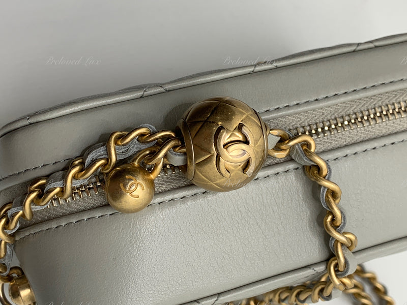 CHANEL Grey Lambskin Pearl Crush Mini Vanity Camera Bag in Aged Gold  Hardware - Preloved Lux Canada