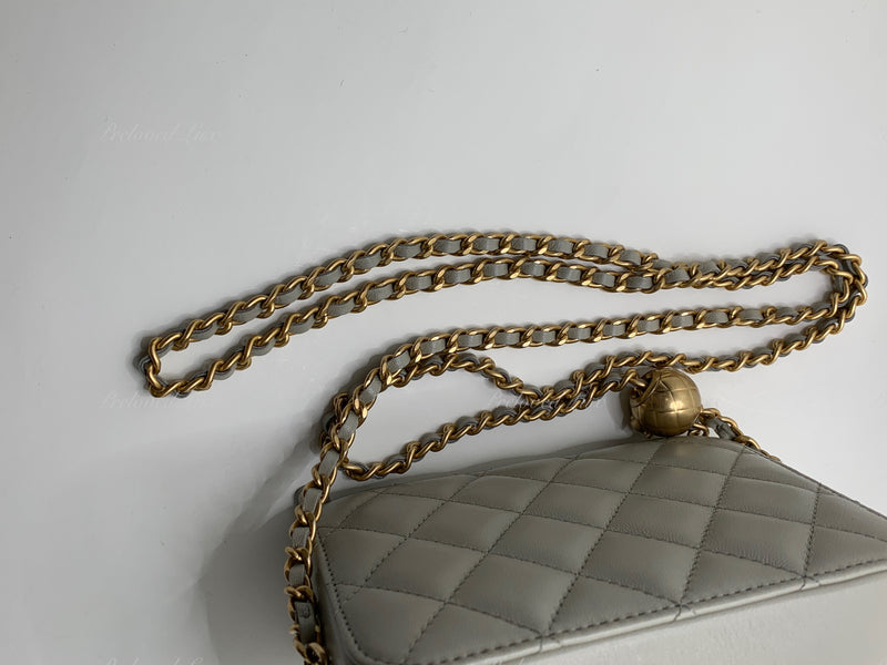 CHANEL Grey Lambskin Pearl Crush Mini Vanity Camera Bag in Aged Gold  Hardware - Preloved Lux Canada