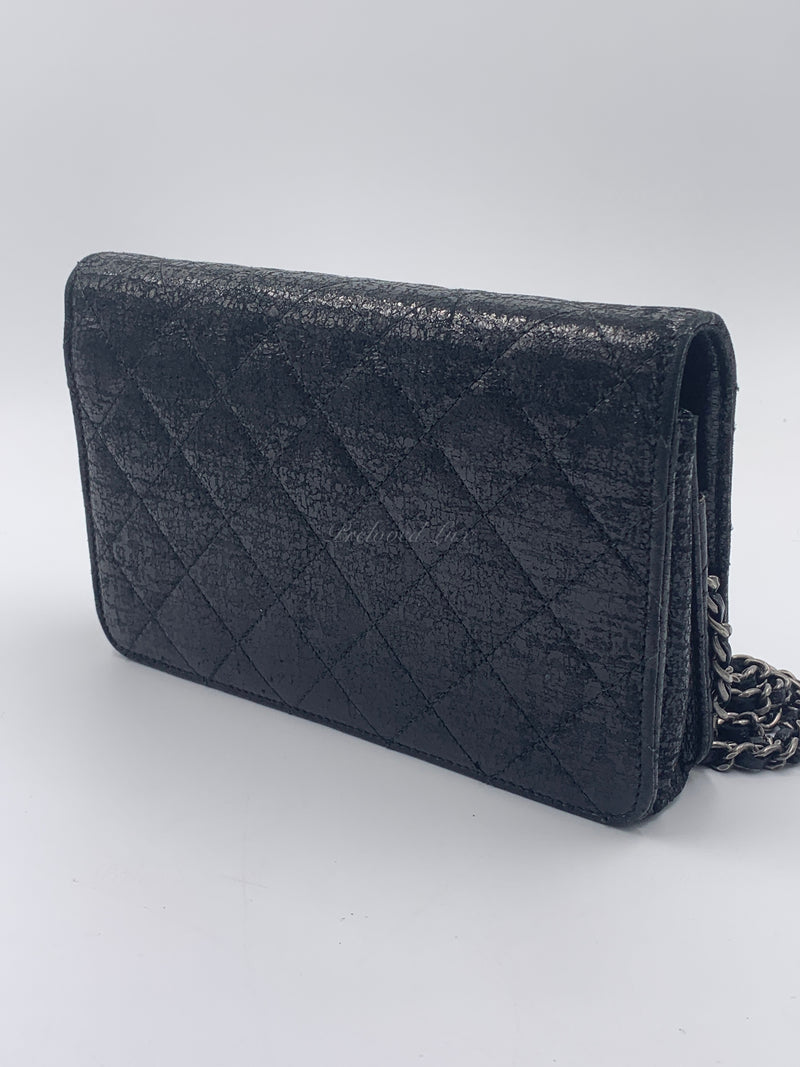 CHANEL CC Wallet-on-the-chain Metallic Sparkle Coated Tweed Crossbody Flap Bag - Black