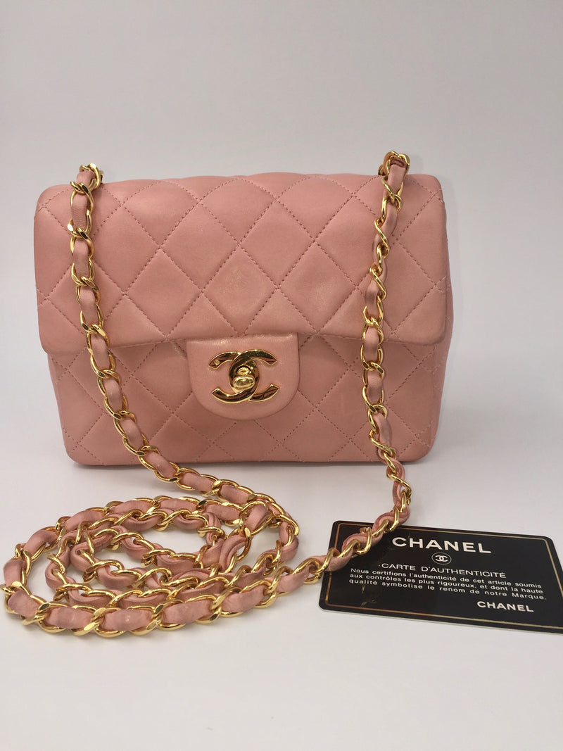 Sold - CHANEL Classic Lambskin Chain Single Mini Flap bag Pink/ gold