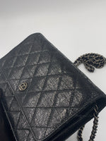 CHANEL CC Wallet-on-the-chain Metallic Sparkle Coated Tweed Crossbody Flap Bag - Black