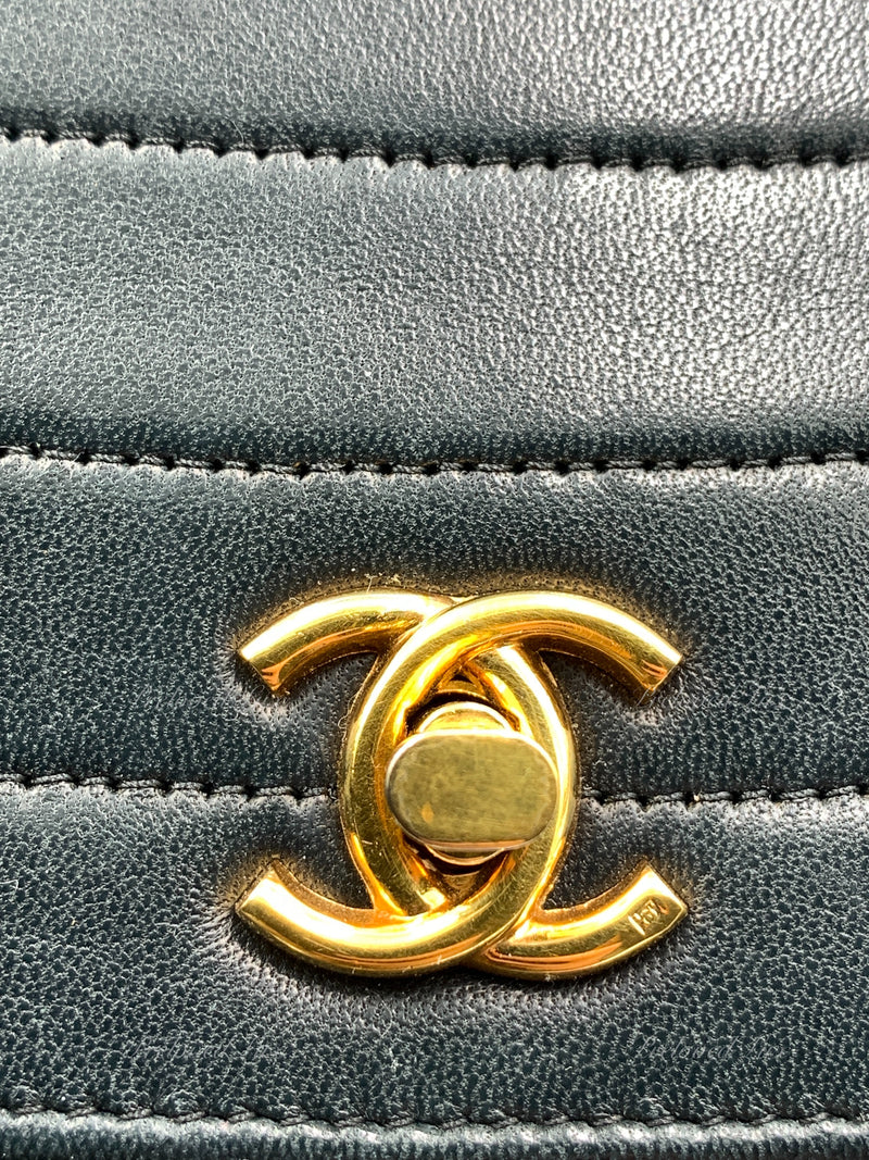 Vintage Chanel Black Quilted Patent Leather Sideways Flap Bag