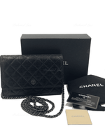 CHANEL CC Wallet-on-the-chain Metallic Sparkle Coated Tweed Crossbody Flap Bag - Black