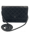 CHANEL CC Wallet-on-the-chain Metallic Sparkle Coated Tweed Crossbody Flap Bag - Black