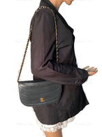 CHANEL Vintage Lambskin Half Moon Flap Bag black/gold hardware