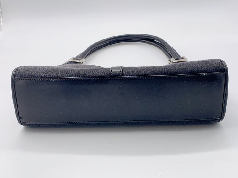 Sold-GUCCI GG Black Canvas Push Lock Shoulder Bag