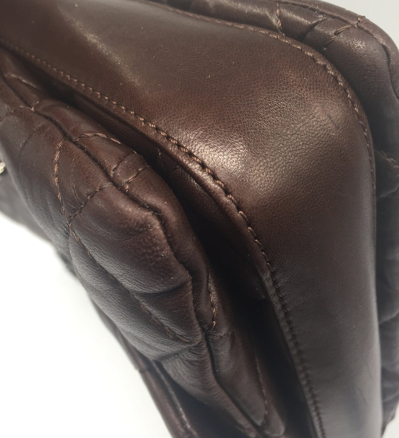 Sold-CHANEL Lambskin Double Chain Single Flap Maxi Size Bag Dark Brown/Silver
