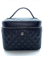 Sold-CHANEL Black Caviar Vanity Cosmetic Bag in Gold Hardware