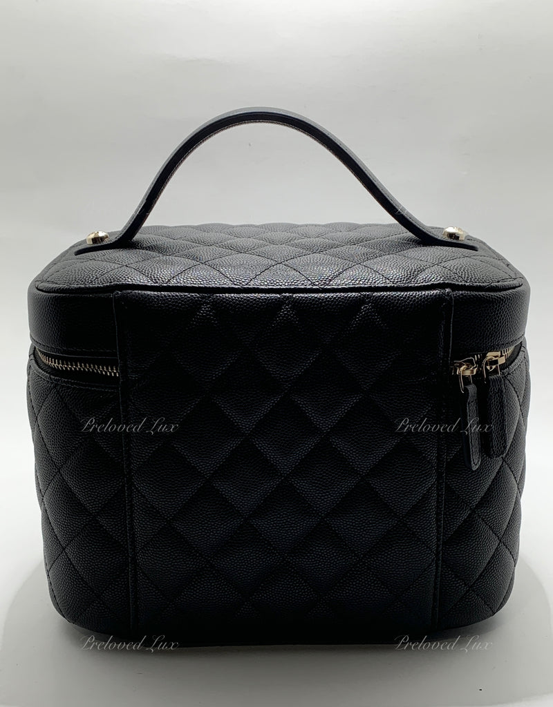 Sold-CHANEL Black Caviar Vanity Cosmetic Bag in Gold Hardware