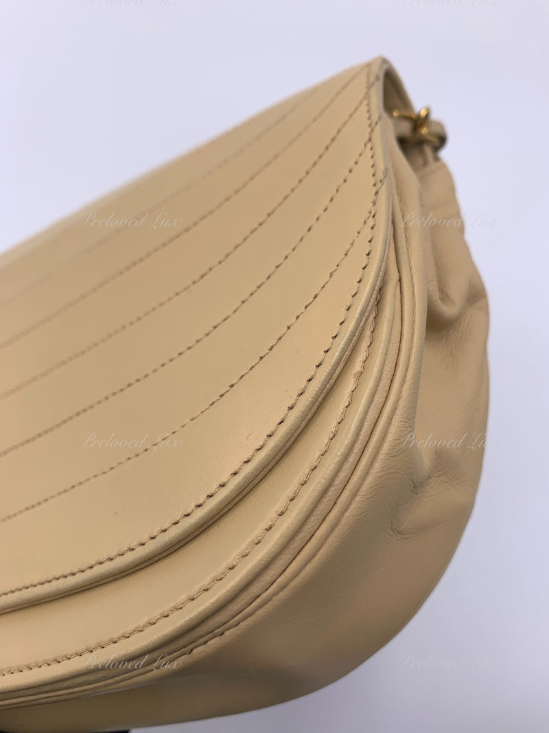 CHANEL Vintage Lambskin Half Moon Flap Bag Beige 24k gold plated