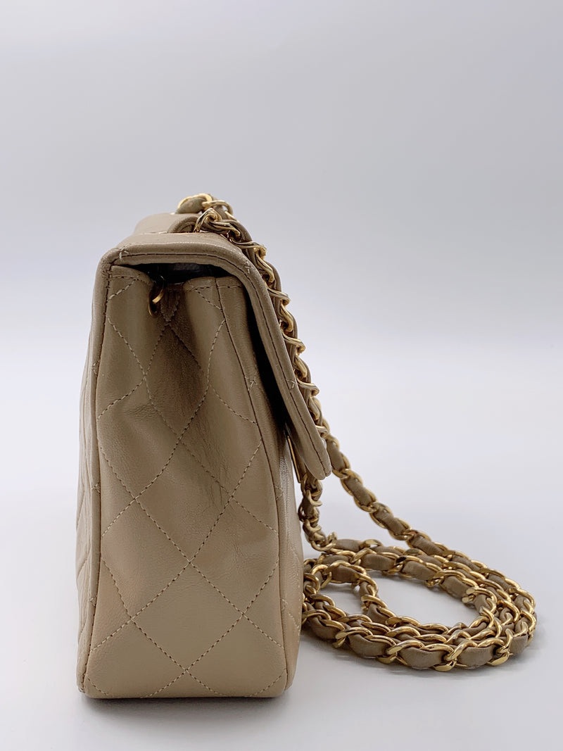 Sold-CHANEL Classic Lambskin Chain Single Mini Square Flap bag Beige/gold (3)
