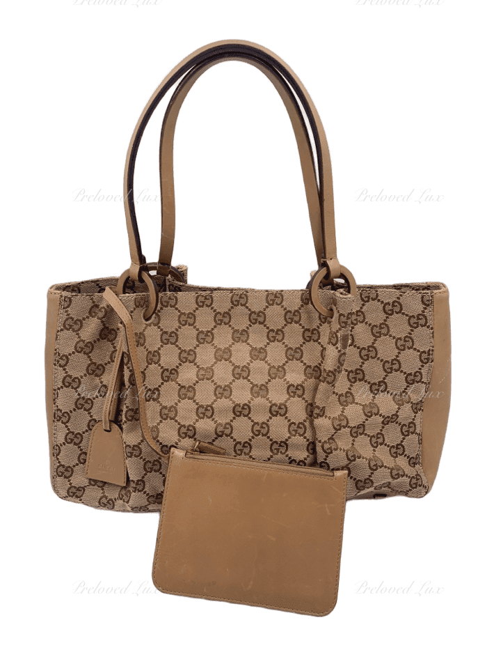 GUCCI GG Monogram Brown Shoulder Bag with Small Pouch