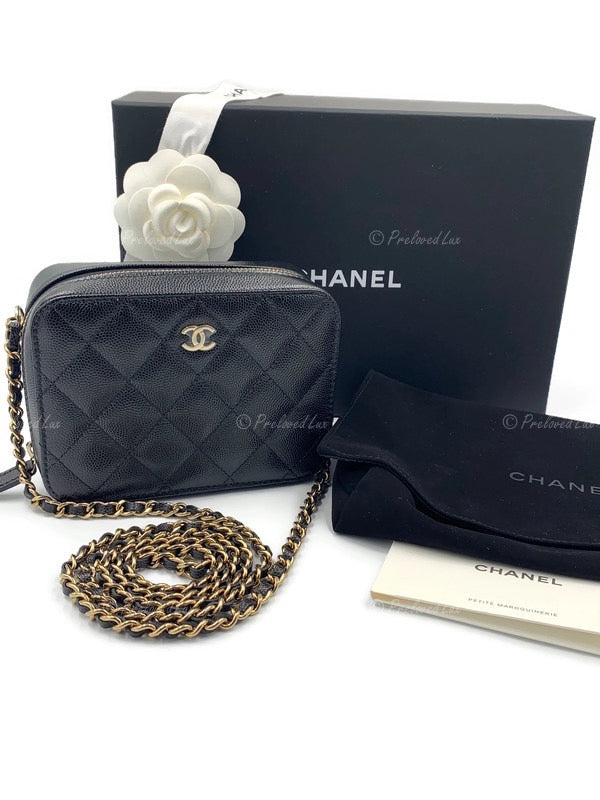 CHANEL Black Caviar Mini Camera Bag in Gold HW - Preloved Lux Canada