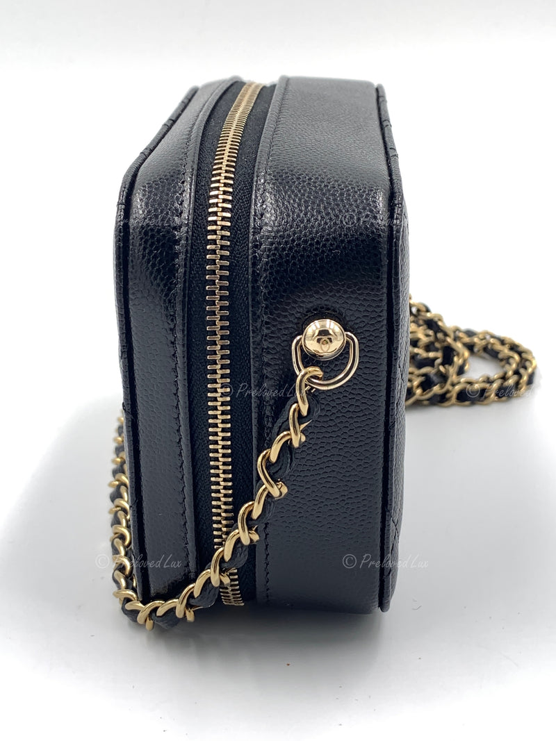 CHANEL Black Caviar Mini Camera Bag in Gold HW - Preloved Lux Canada