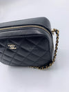 CHANEL Black Caviar Mini Camera Bag in Gold Hardware