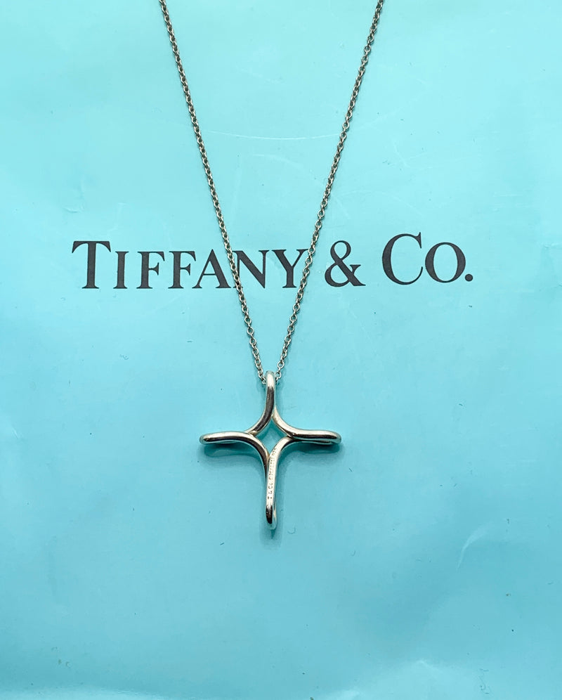 Sold-Tiffany & Co 925 Silver Elsa Peretti Infinity Cross Pendant Necklace