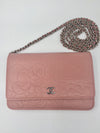 CHANEL CC Camelia Embossed Wallet-on-the-chain Crossbody Bag - Pink