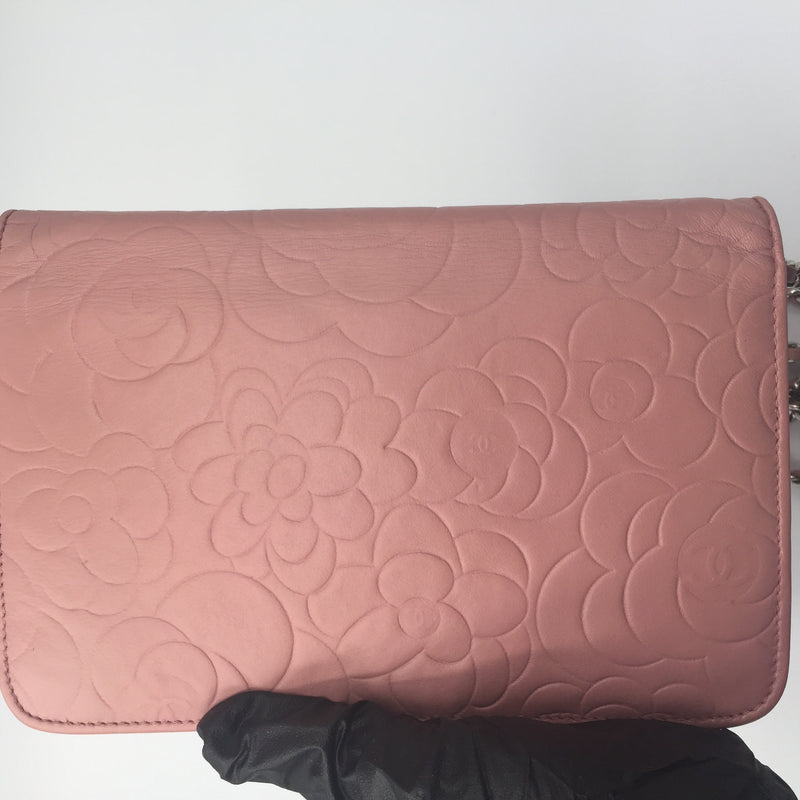 Sold-CHANEL CC Camelia Embossed Wallet-on-the-chain Crossbody Bag - Pink
