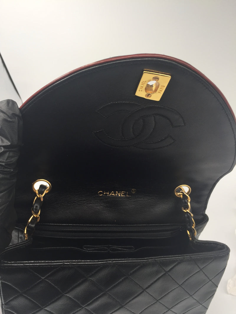 Chanel Vintage Late 80s Black Round Half Moon Flap Bag 24k GHW