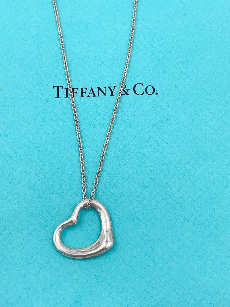 Sold-Tiffany & Co 925 Silver Elsa Peretti Open Heart 22mm pendant Necklace