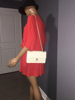 Sold-CHANEL CC Medium Classic Double Flap -  Cream - Matte Gold Hardware