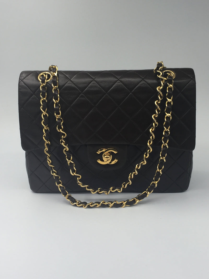 Sold-CHANEL Classic Lambskin Double Chain Double Flap Bag dark brown/gold