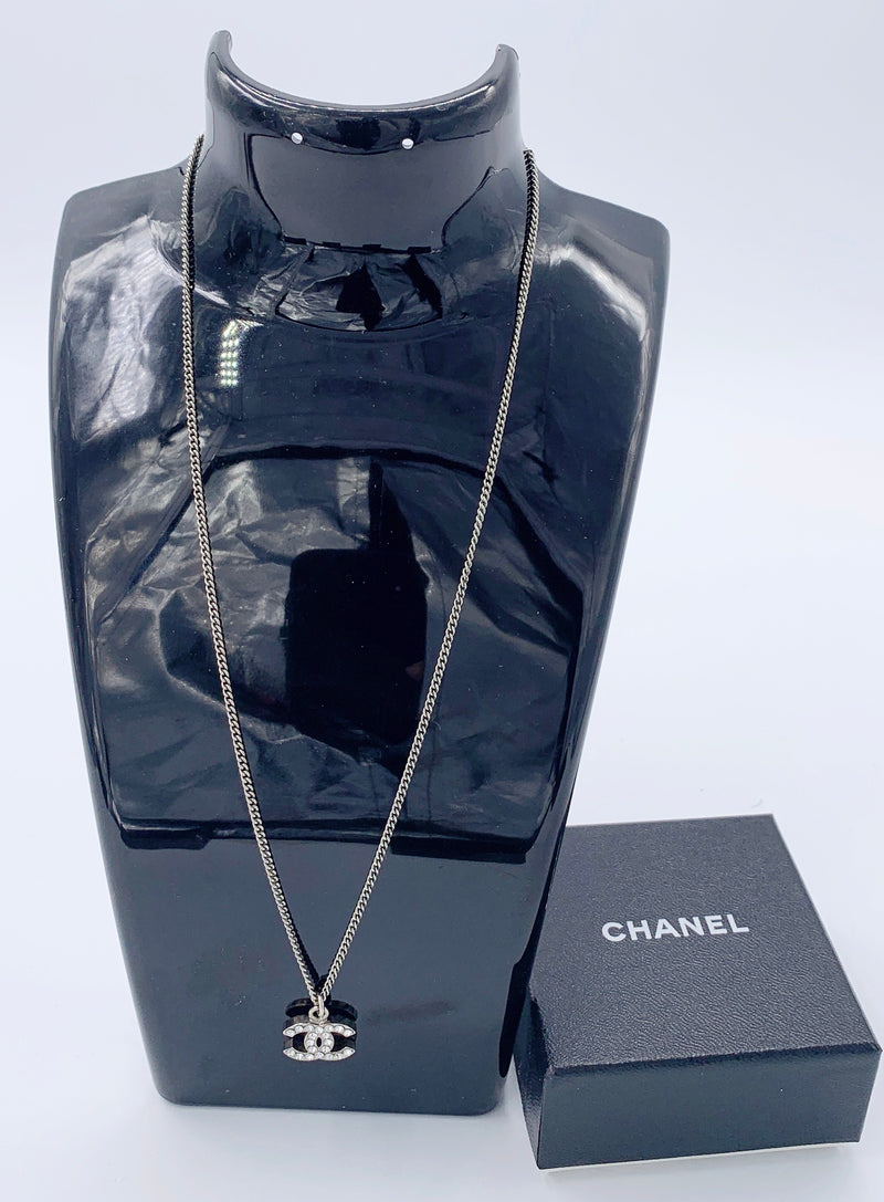 Authentic RARE Chanel CC F12V logo classic timeless crystal necklace box  receipt