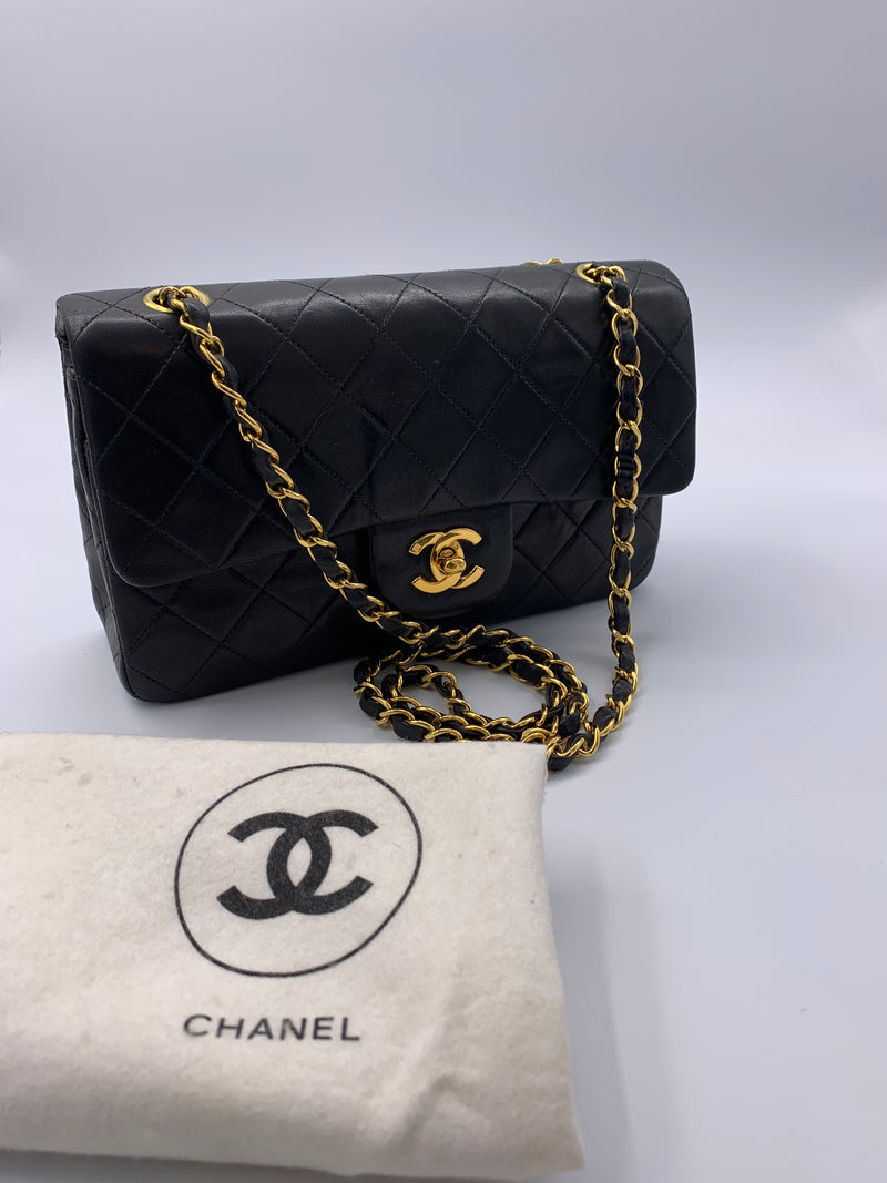 Sold-CHANEL Classic Lambskin Double Chain Double Small Flap Bag black/ –  Preloved Lux