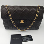 CHANEL CC Lambskin Single Flap Large Size Bag Dark Brown/matte gold hardware