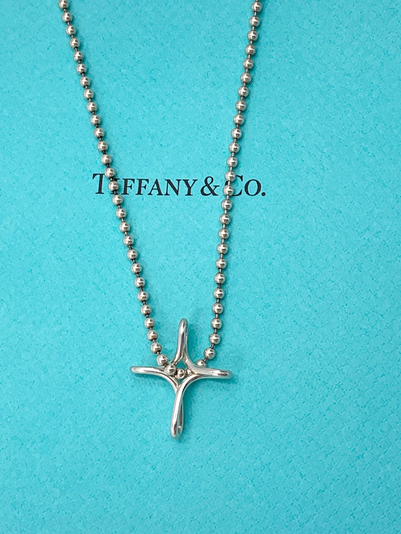 Sold-Tiffany & Co 925 Silver Elsa Peretti Medium Size Infinity Cross Pendant Necklace