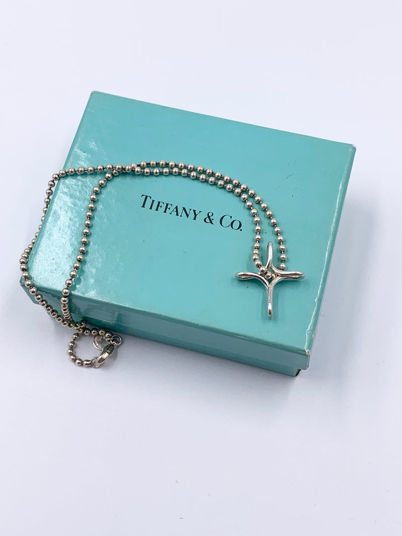Tiffany & Co 925 Silver Elsa Peretti Medium Size Infinity Cross Pendant Necklace