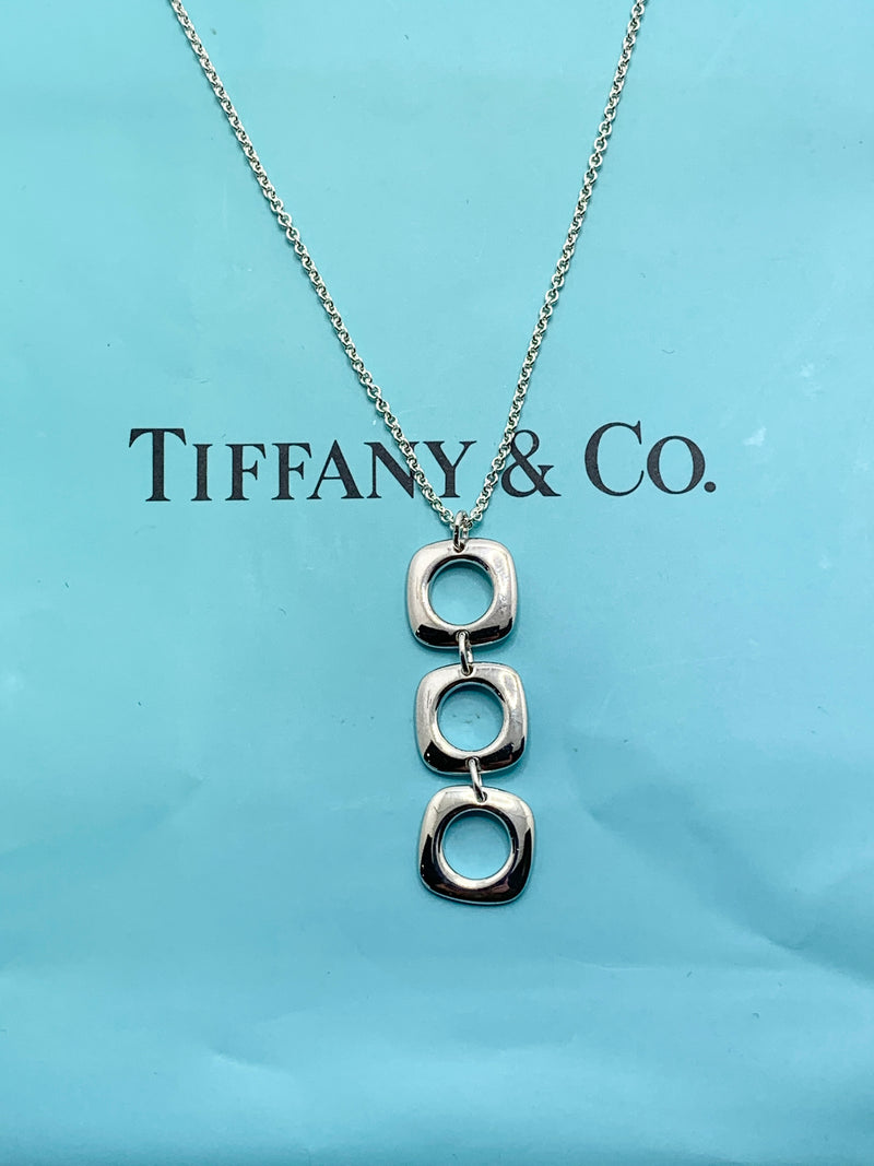 Tiffany & Co 925 Silver Triple Square Cushion Pendant Necklace