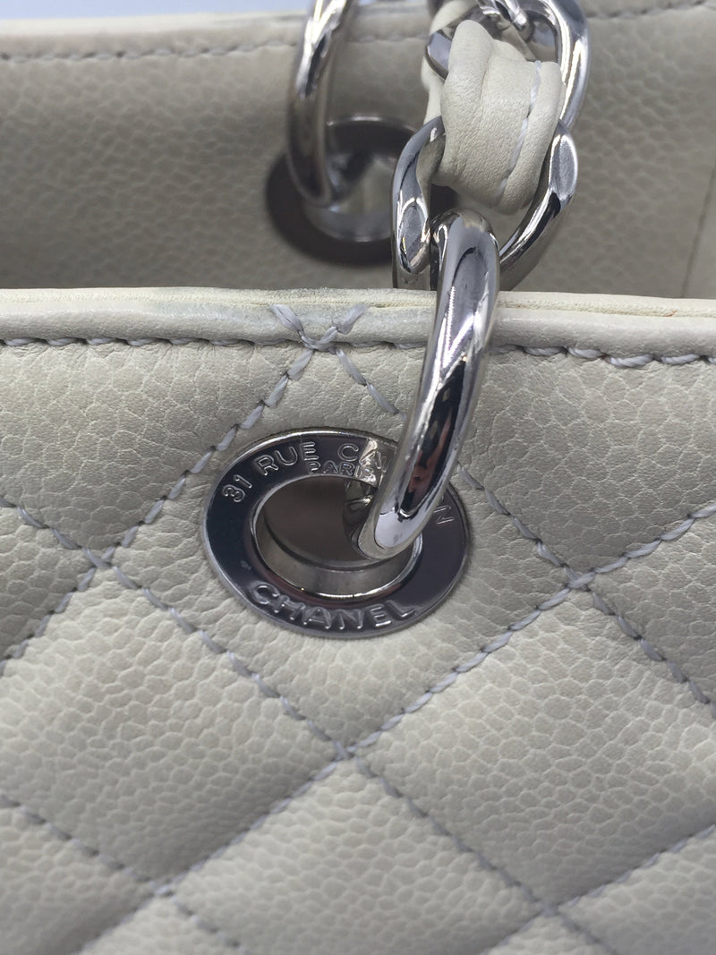 CHANEL Caviar Quilted Petite Shopping Tote Ivory PST
