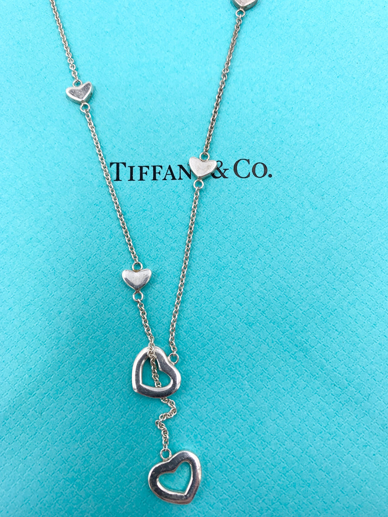 Sold-Tiffany & Co 925 Silver Multiple Heart Lariat Necklace