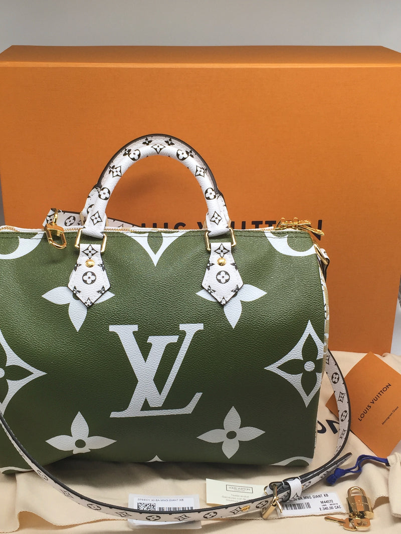 Louis Vuitton Speedy Bandouliere Monogram Giant 30 Khaki Green/White in  Coated Canvas with Gold-tone - GB