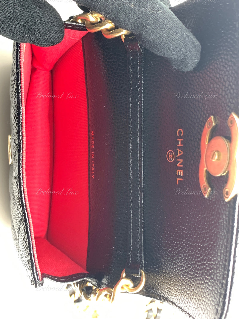 Sold-CHANEL Black Caviar Mini Clutch Crossbody Flap Gold Hardware