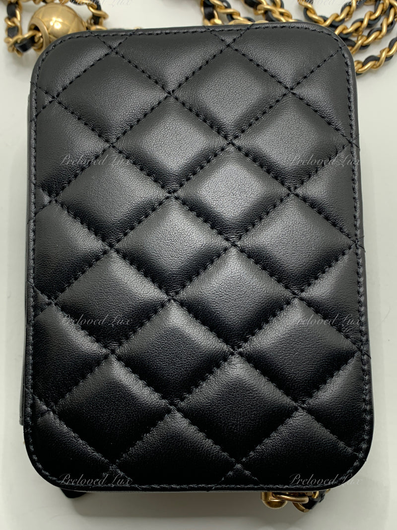 CHANEL Black Lambskin Pearl Crush Mini Camera Bag Preloved Lux